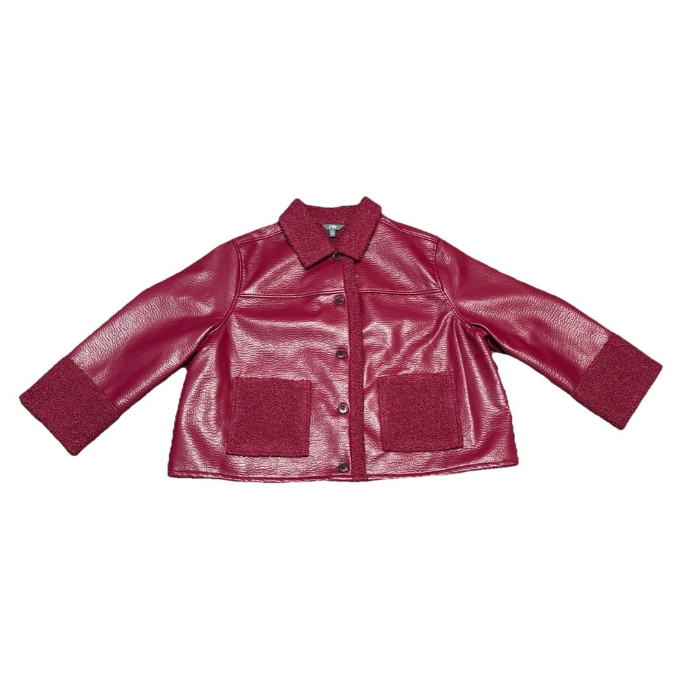 Terra & Sky‎ 3X 24W-26W Burgundy Faux Leather Sherpa Jacket NWT